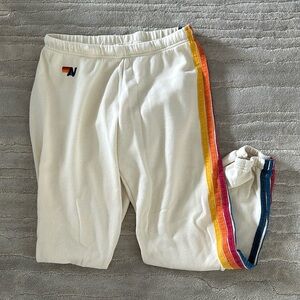 Aviator Nation Cream Sweatpants with Signature 5 Stripes